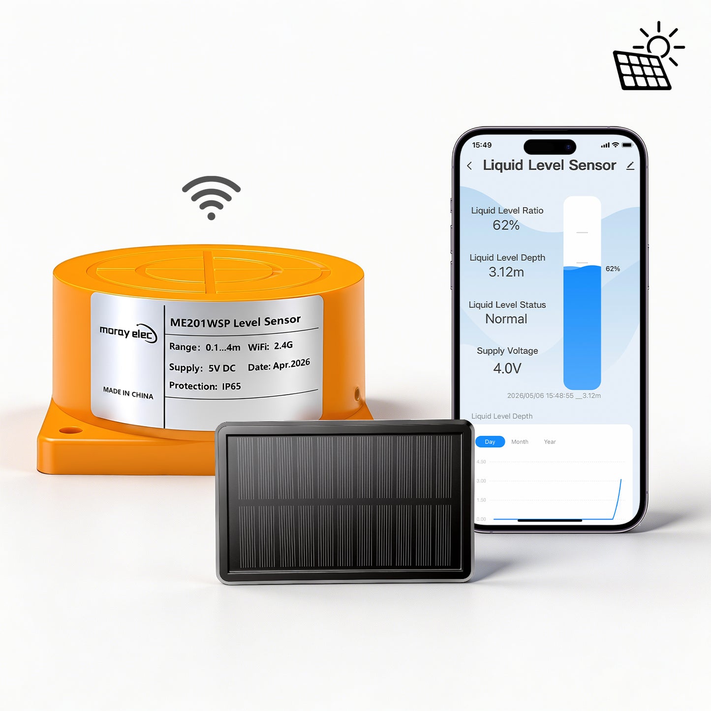 ME201WSP Solar Panel Smart Home Ultrasonic Wireless Detector Water Fuel Alarm Indicator Remote Water Tank Level Sensor