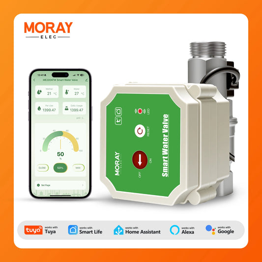 MORAY ME220XFW Water Flow Waterproof Interface Smart WiFi Water Valve Remote Control Auto Shutoff Monitor Daily Water Usage