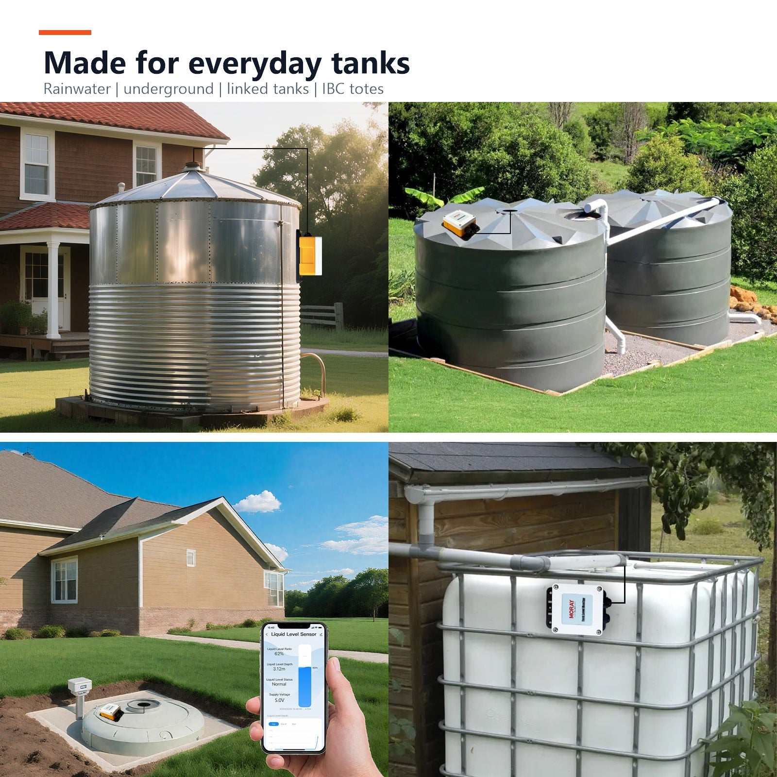 MoraySmart ME202W water tank level sensor for rainwater underground linked and IBC tank installations