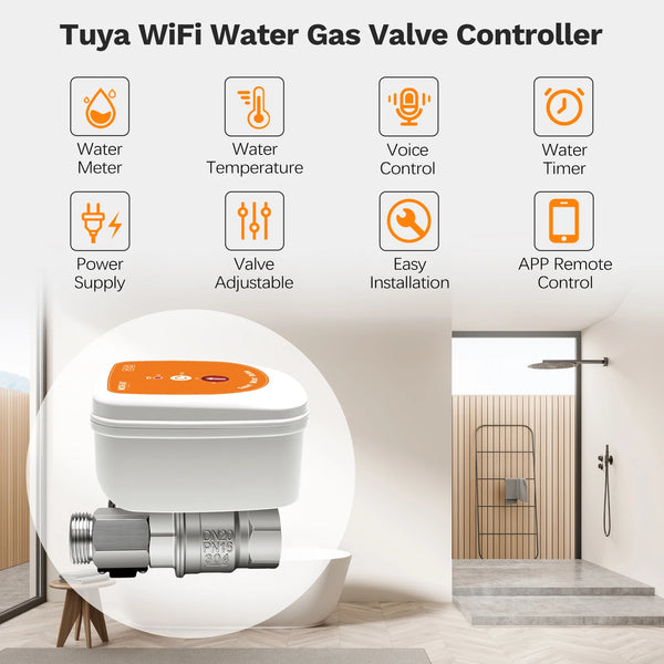 ME220FW Tuya WiFi Tuya Water Flow Meter Valve Real-time Consumption Temp Monitoring Timing Irrigation Shut Off Valve Smart Life 