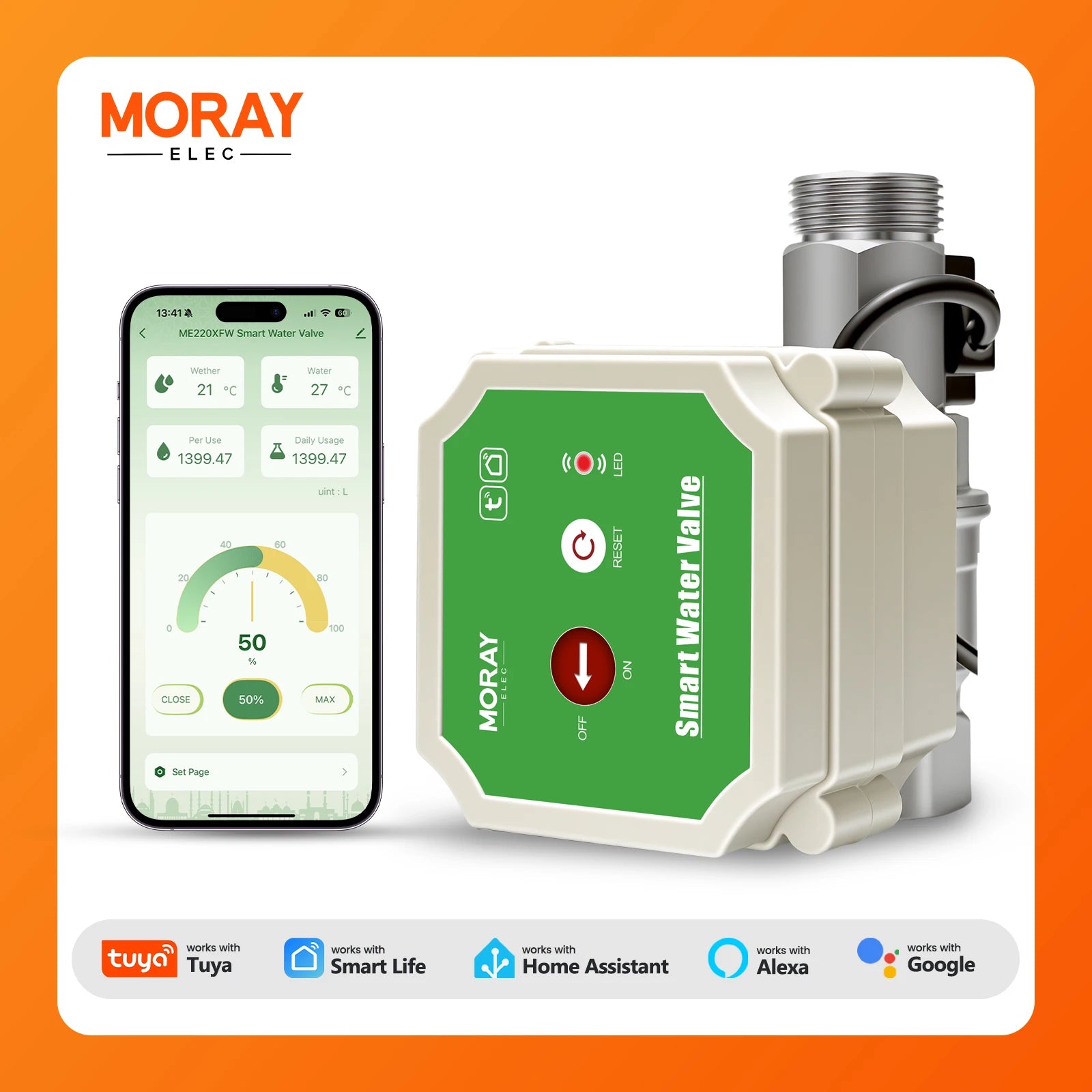 MoraySmart MorayElec MoraySensor WiFi Smart Water Flow Meter Valve with Waterproof Interface ME220XFW by Moray - main product image