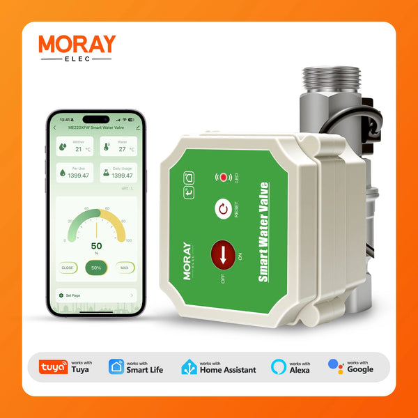 MORAY ME220XFW Water Flow Waterproof Interface Smart WiFi Water Valve Remote Control Auto Shutoff Monitor Daily Water Usage