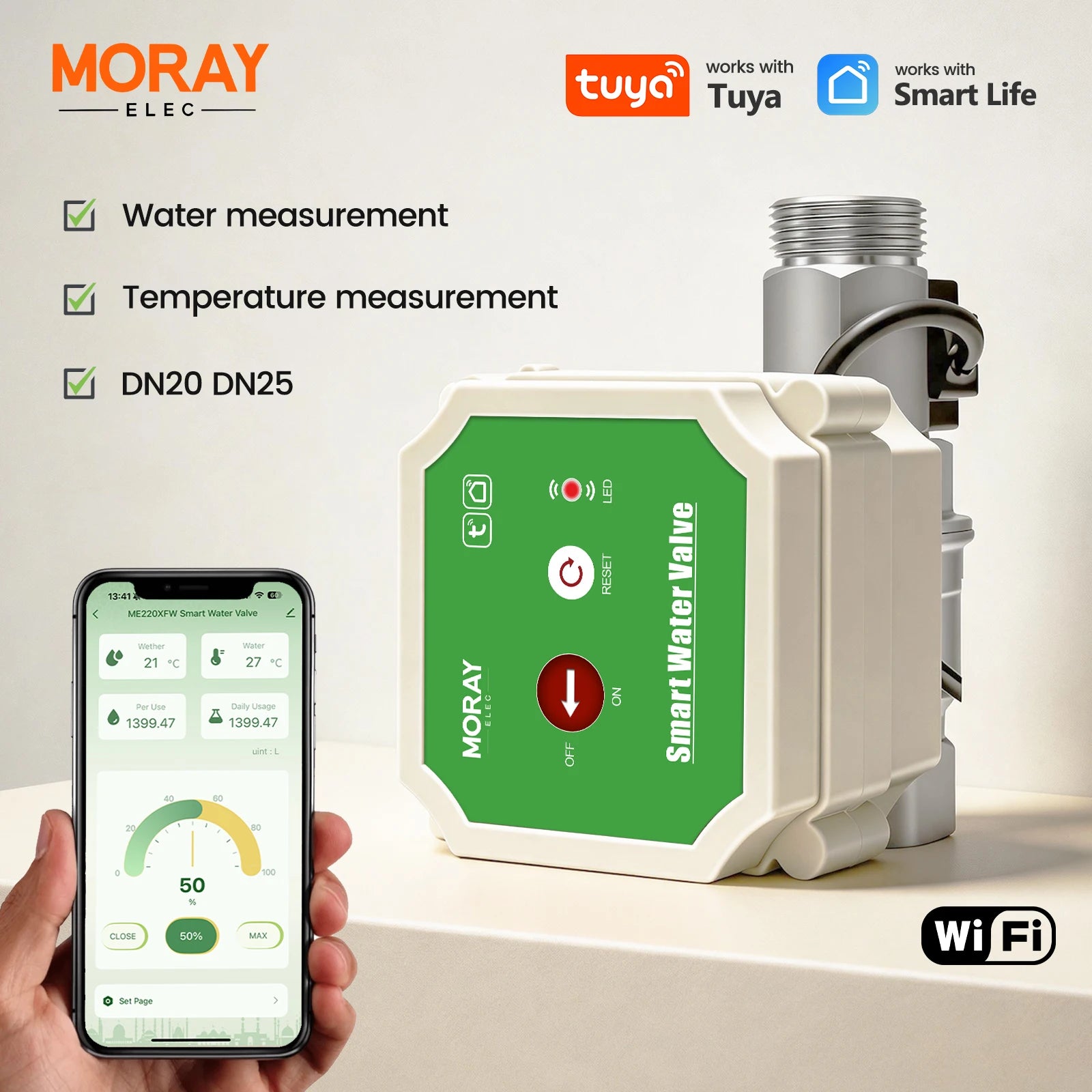 MoraySmart MorayElec MoraySensor WiFi Smart Water Flow Meter Valve with Waterproof Interface ME220XFW by Moray - product image 4