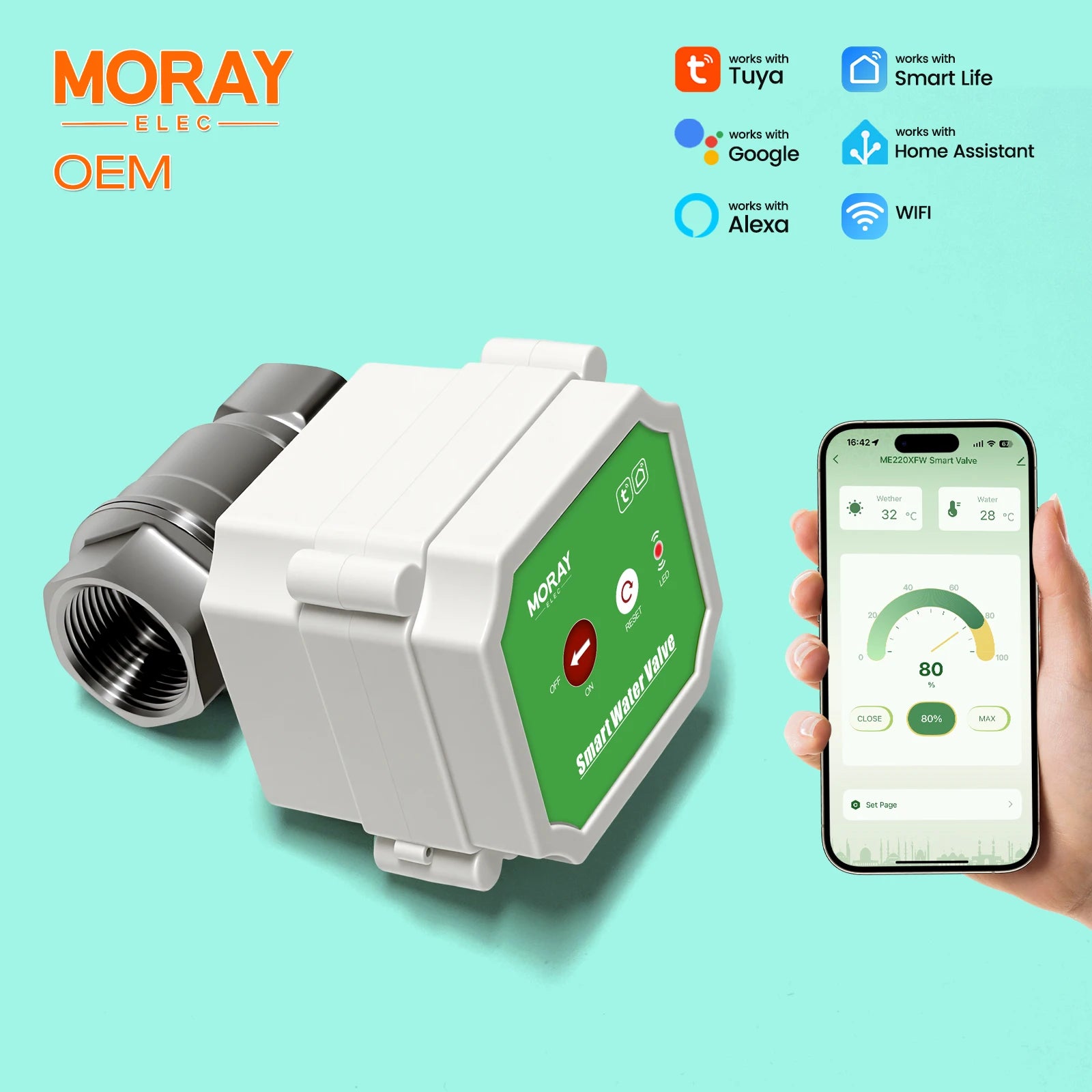 MoraySmart MorayElec MoraySensor WiFi Smart Water Valve with Waterproof Interface ME220XW by Moray - product image 7