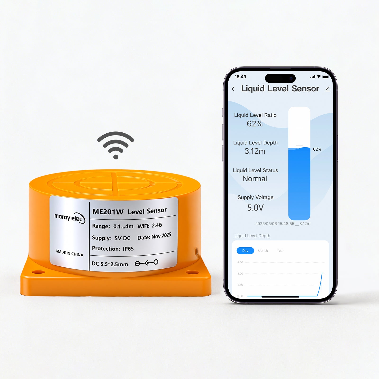 MoraySmart MorayElec MoraySensor WiFi Ultrasonic Water Tank Level Sensor ME201W by Moray - main product image